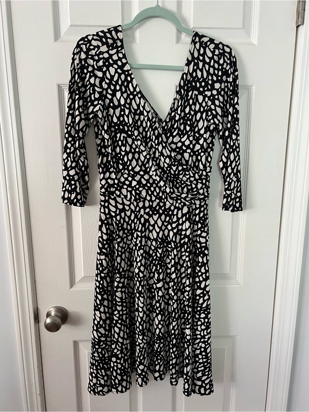 Maggy London Black and White Printed Wrap Dress